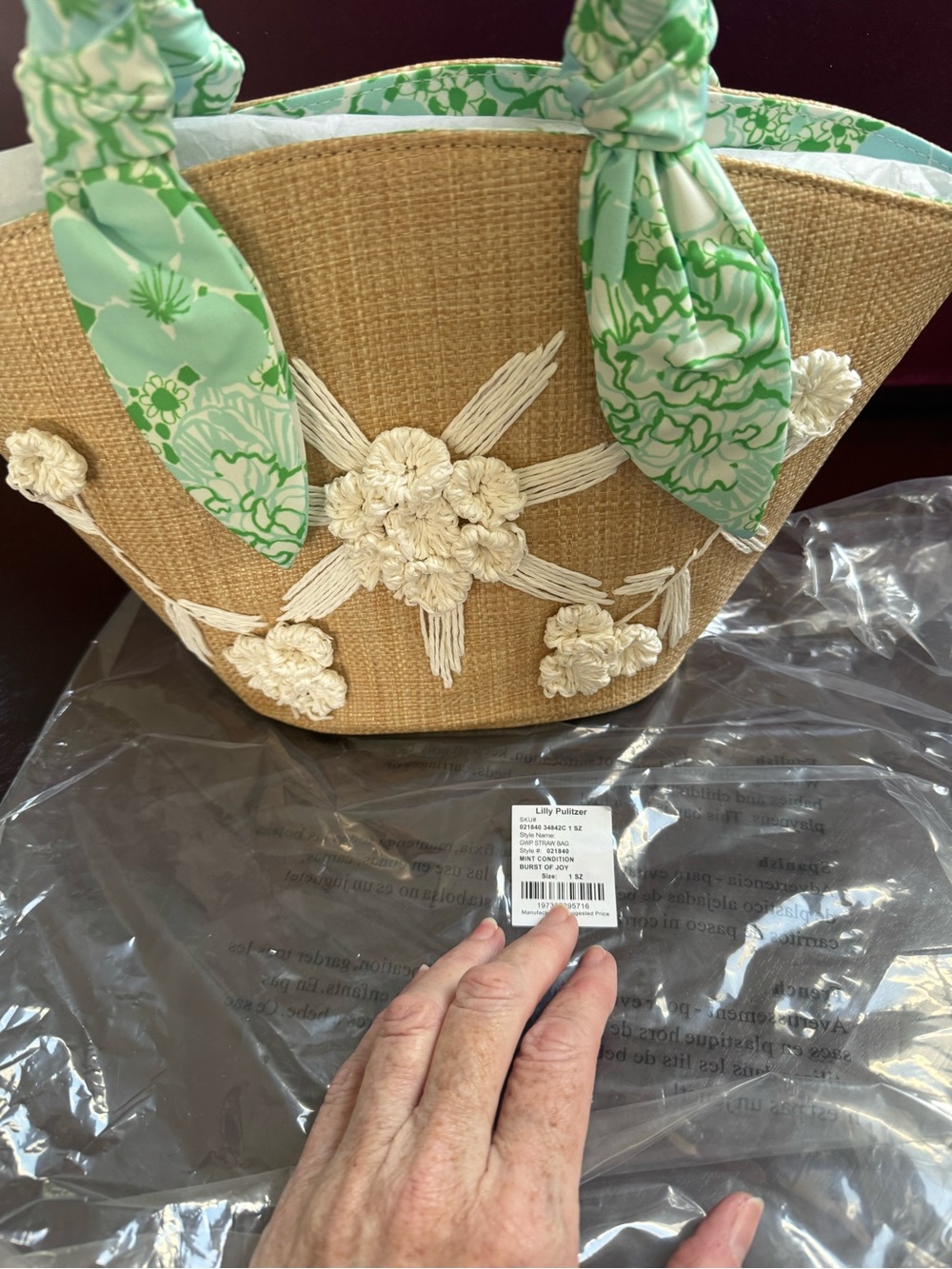 Lilly Pulitzer Panama Straw Bag New Pattern “Mint Condition Burst Of Joy” - Picture 8 of 9